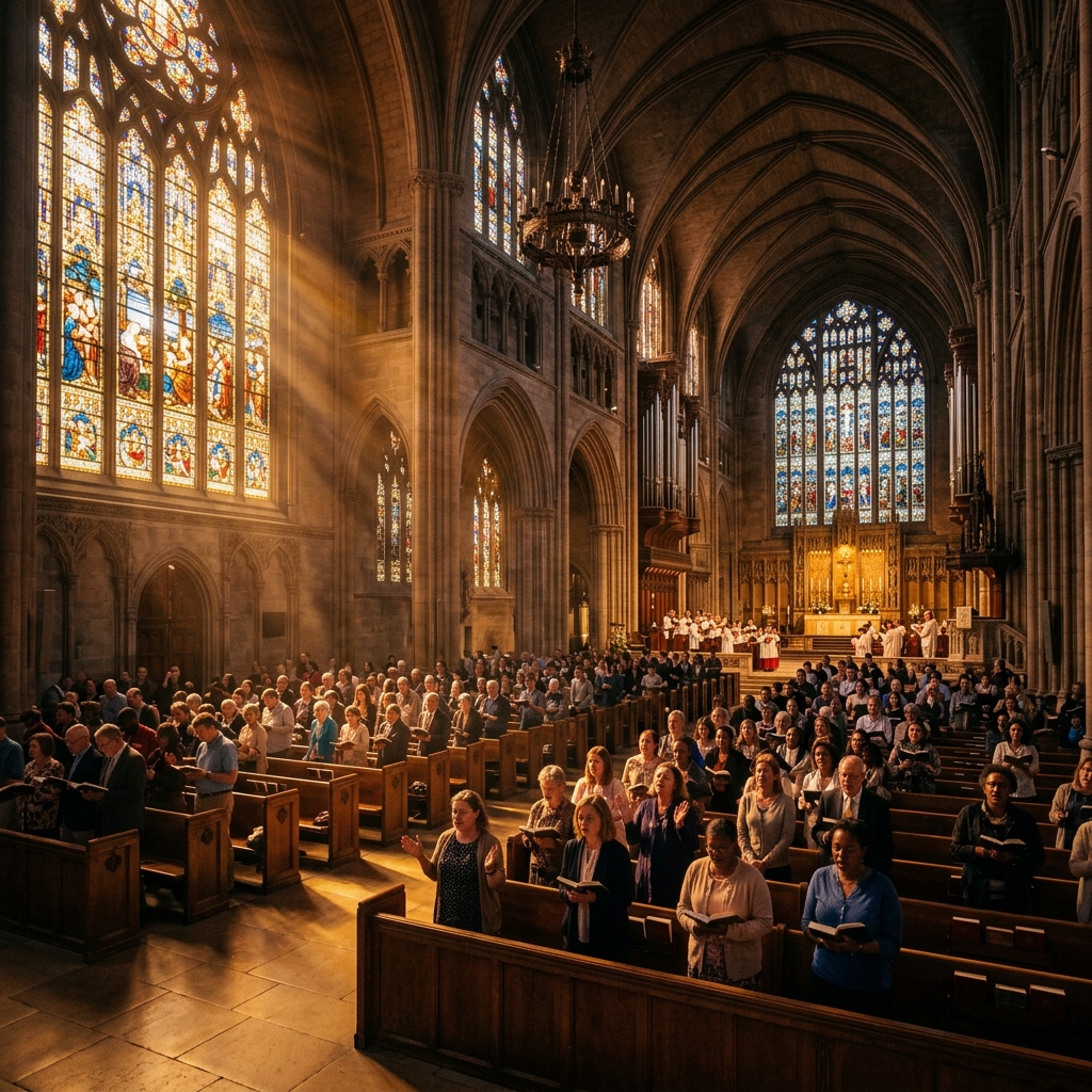 Congregation in reverent worship at Orion SDA Church